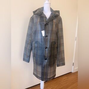 Gray Plaid Hooded Rain Coat